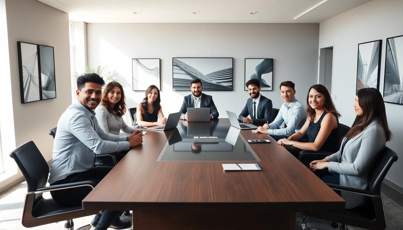 Headhunter Vertrieb-Team diskutiert strategisch in einem modernen Büro.