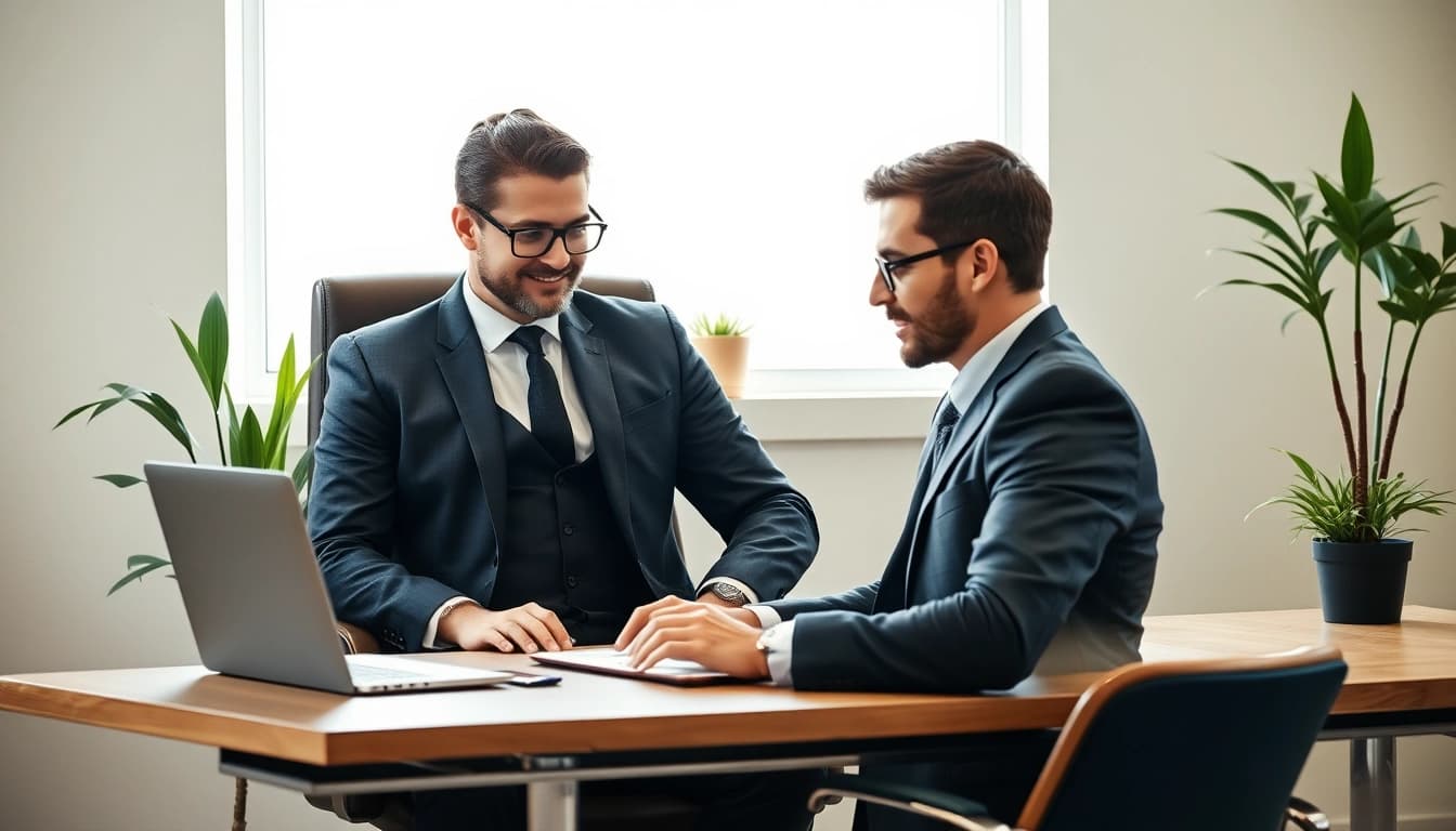 Headhunter arbeitet konzentriert in einem modernen Büro mit Laptop.