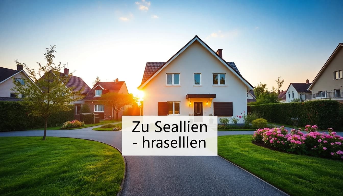 Attraktives Einfamilienhaus mit Garten und Verkäufer-Schild für Hauskauf
