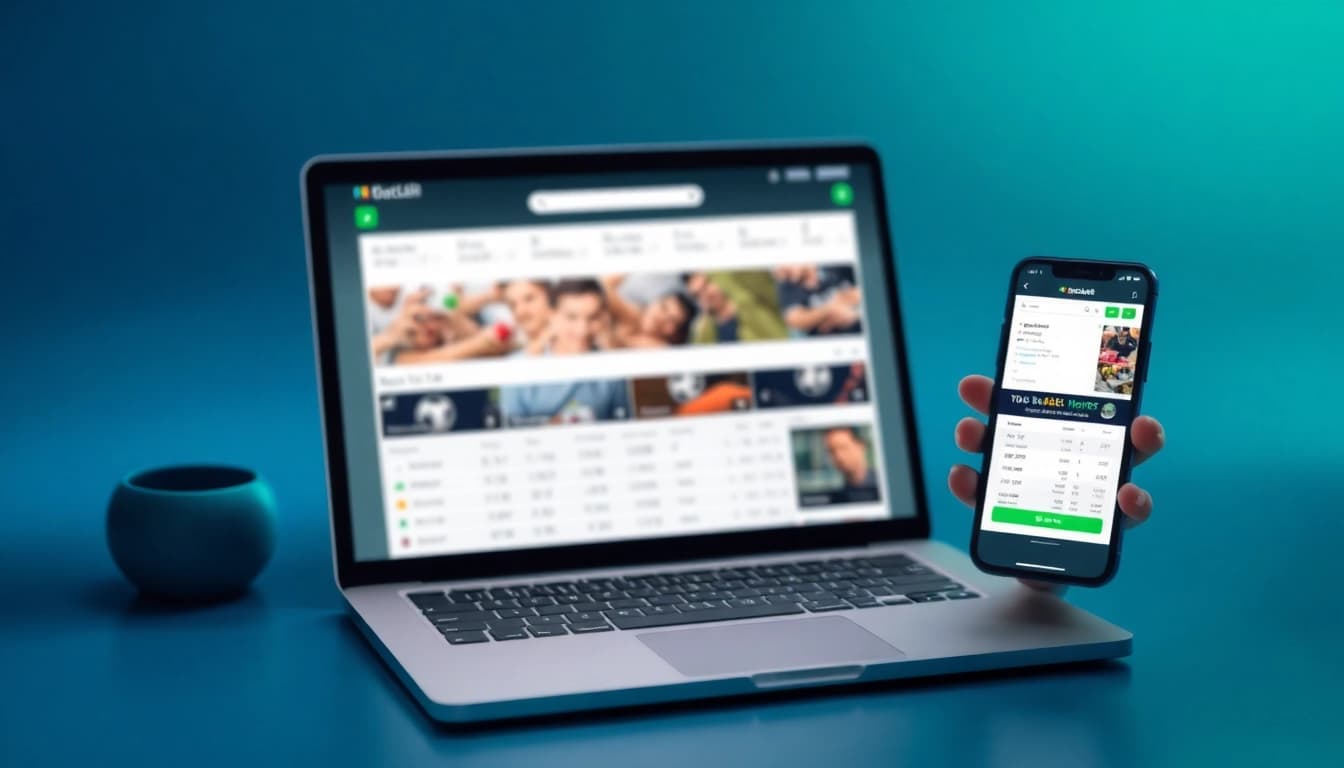 Erforschen Sie die Vorteile von Wettanbietern ohne Lugas mit einem modernen Laptop und Smartphone.