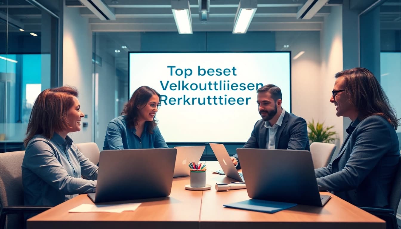 Visualisieren Sie, wie Sie Top Vertriebsmitarbeiter rekrutieren, indem Sie ein engagiertes Team von Recruitment-Experten bei der Arbeit zeigen.
