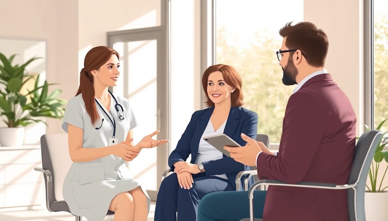 Discussing the steps to pflegedienst gründen with a professional advisor in a modern office.