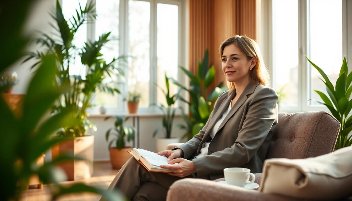 Enhancing emotional wellbeing through a calming wellness consultation in a serene office.