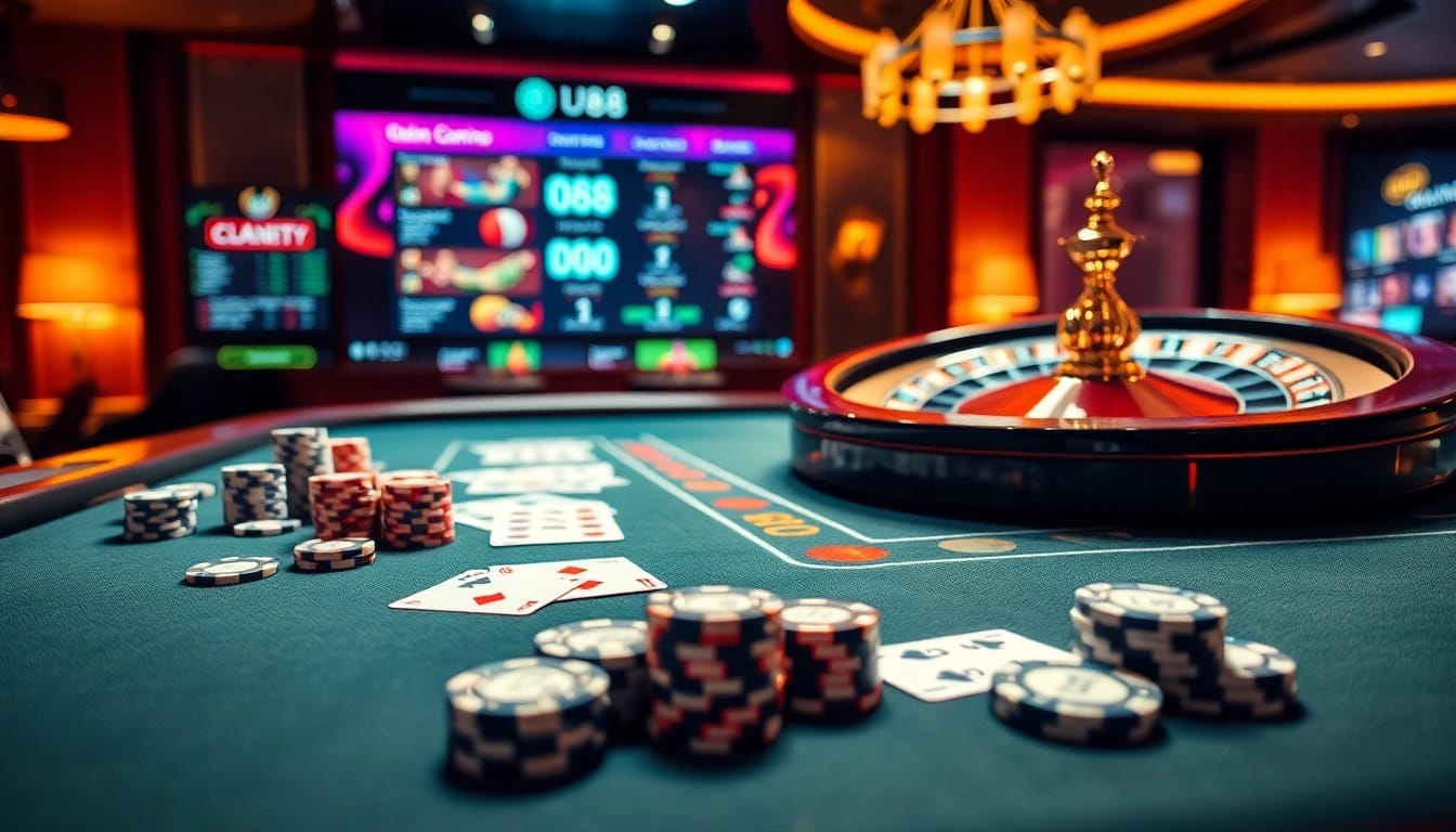 Experience thrilling gameplay at U88 casino tables with vibrant poker chips and playing cards.