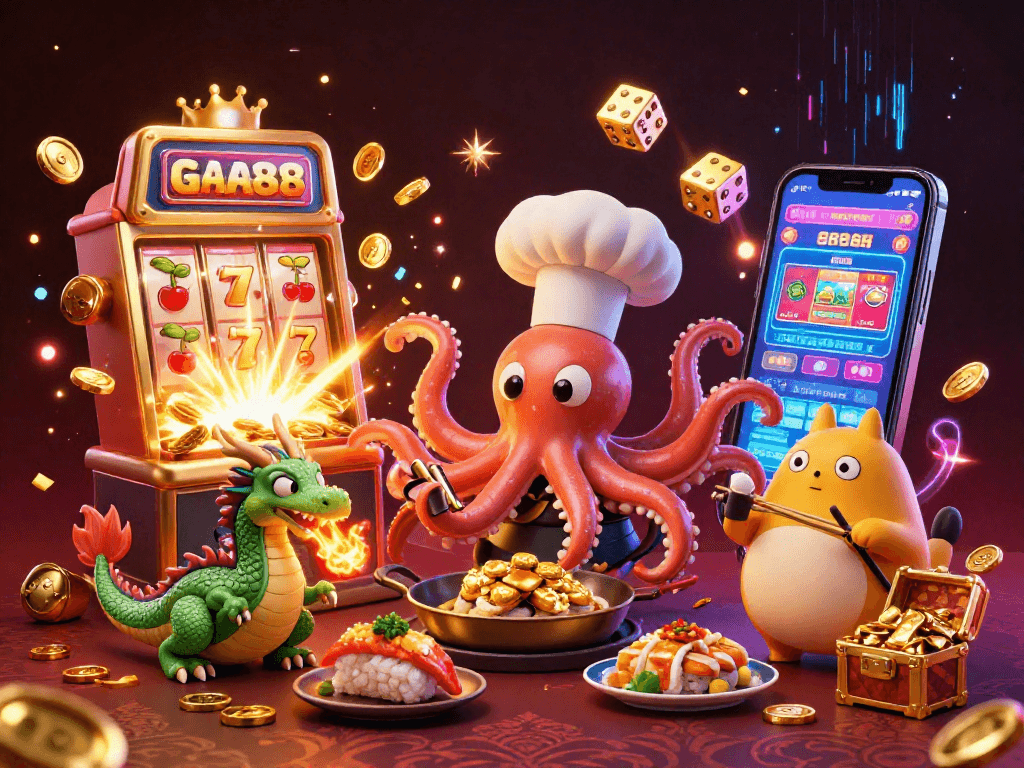 Unleash excitement with Go88, featuring vibrant characters and thrilling casino elements igniting the scene.