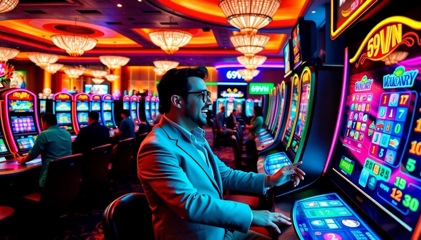 Play exciting slot games at 69VN casino with vibrant machines and immersive atmosphere.