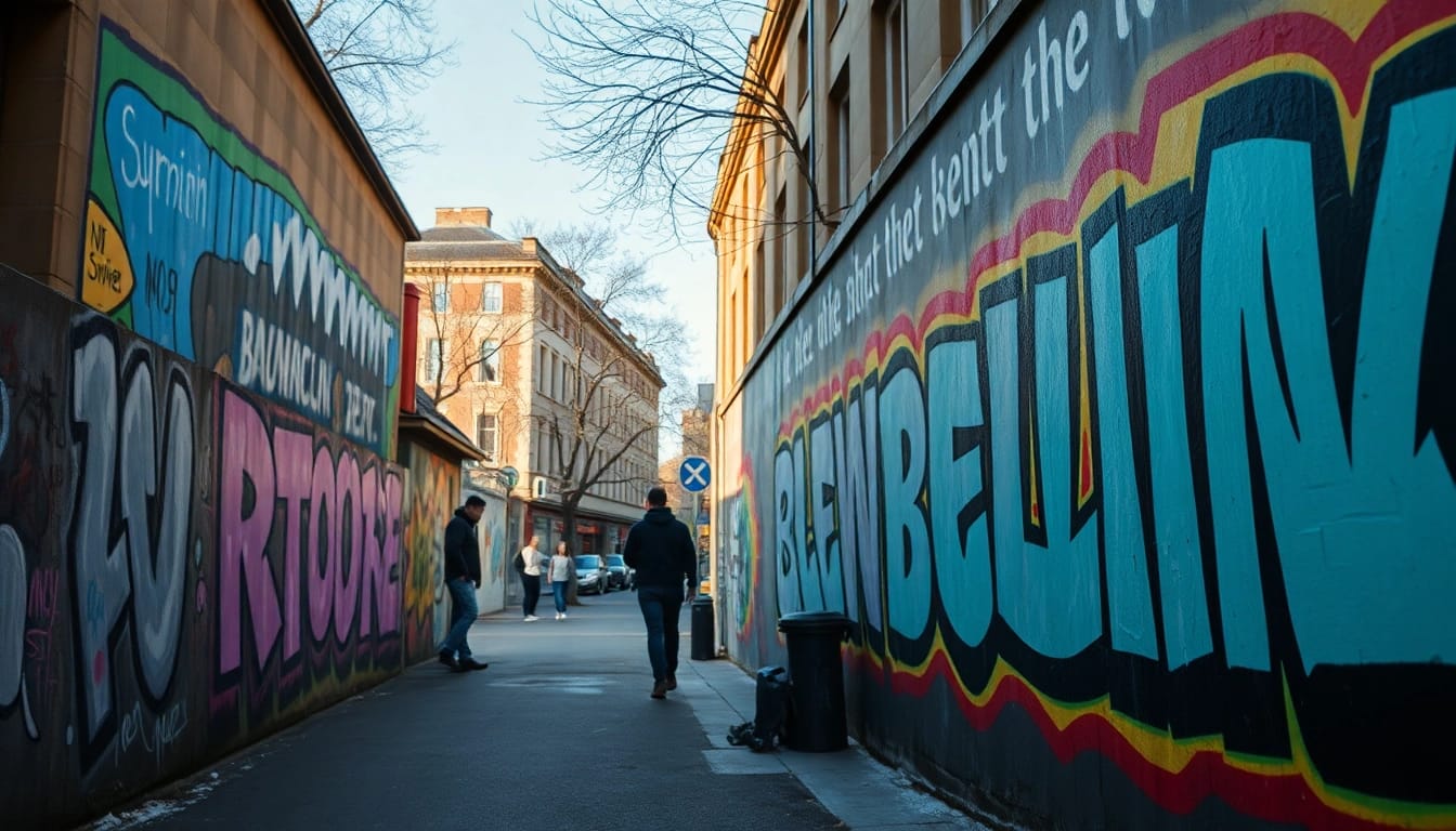 Entdecken Sie ein faszinierendes Graffiti Berlin mit lebendigen Wandgemälden und kreativen Künstlern, die die Straßen zum Leben erwecken.