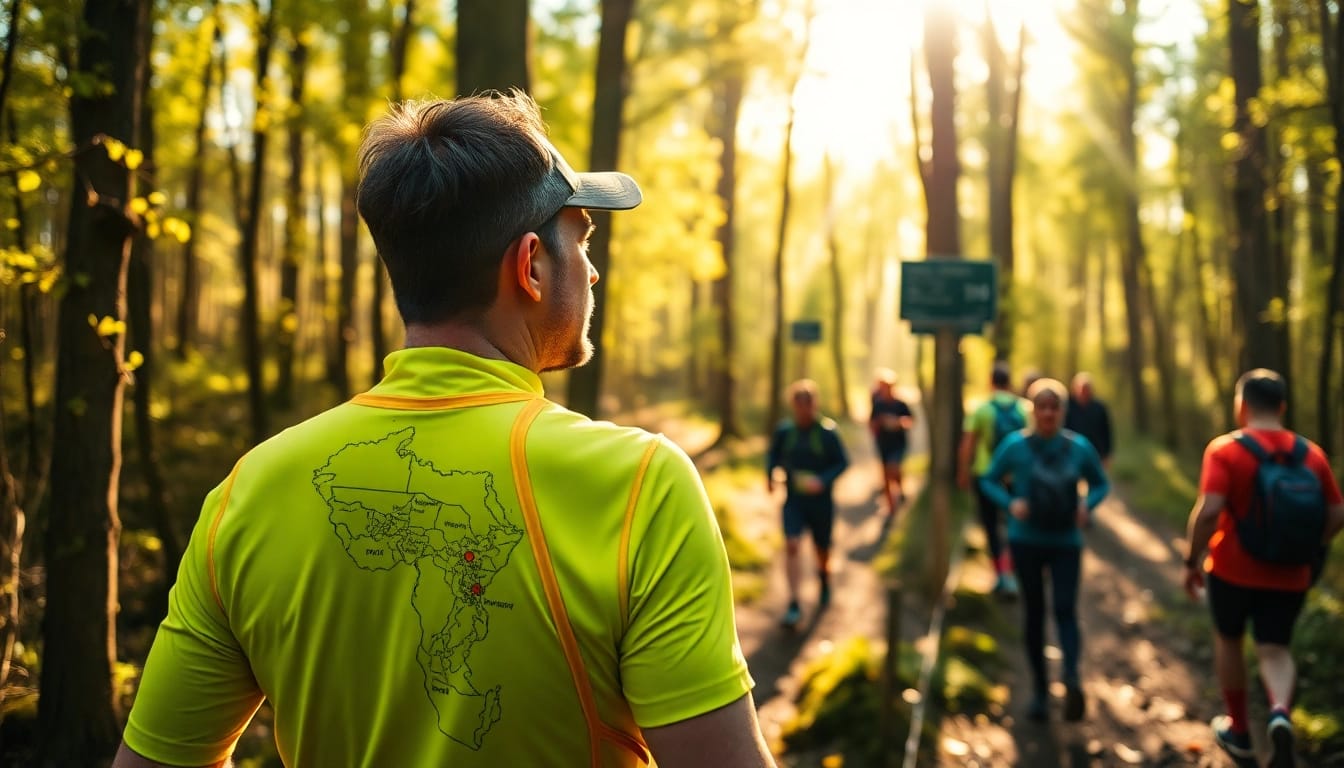 Teilnehmer des Wetziker OL Challenge, der auf eine Karte blickt und in einem malerischen Wald läuft.