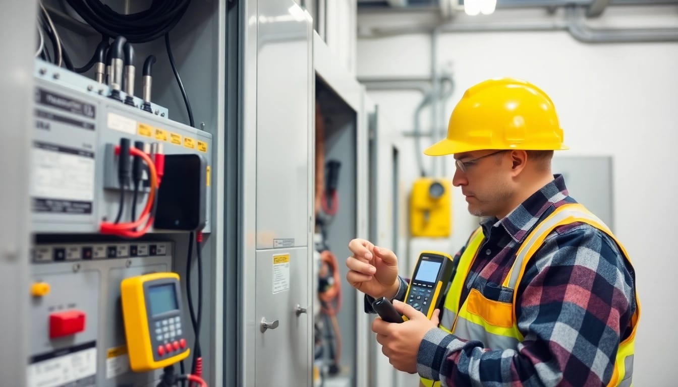 Inspecting electrical devices for compliance during DGUV V3 Prüfung ensuring workplace safety and reliability.