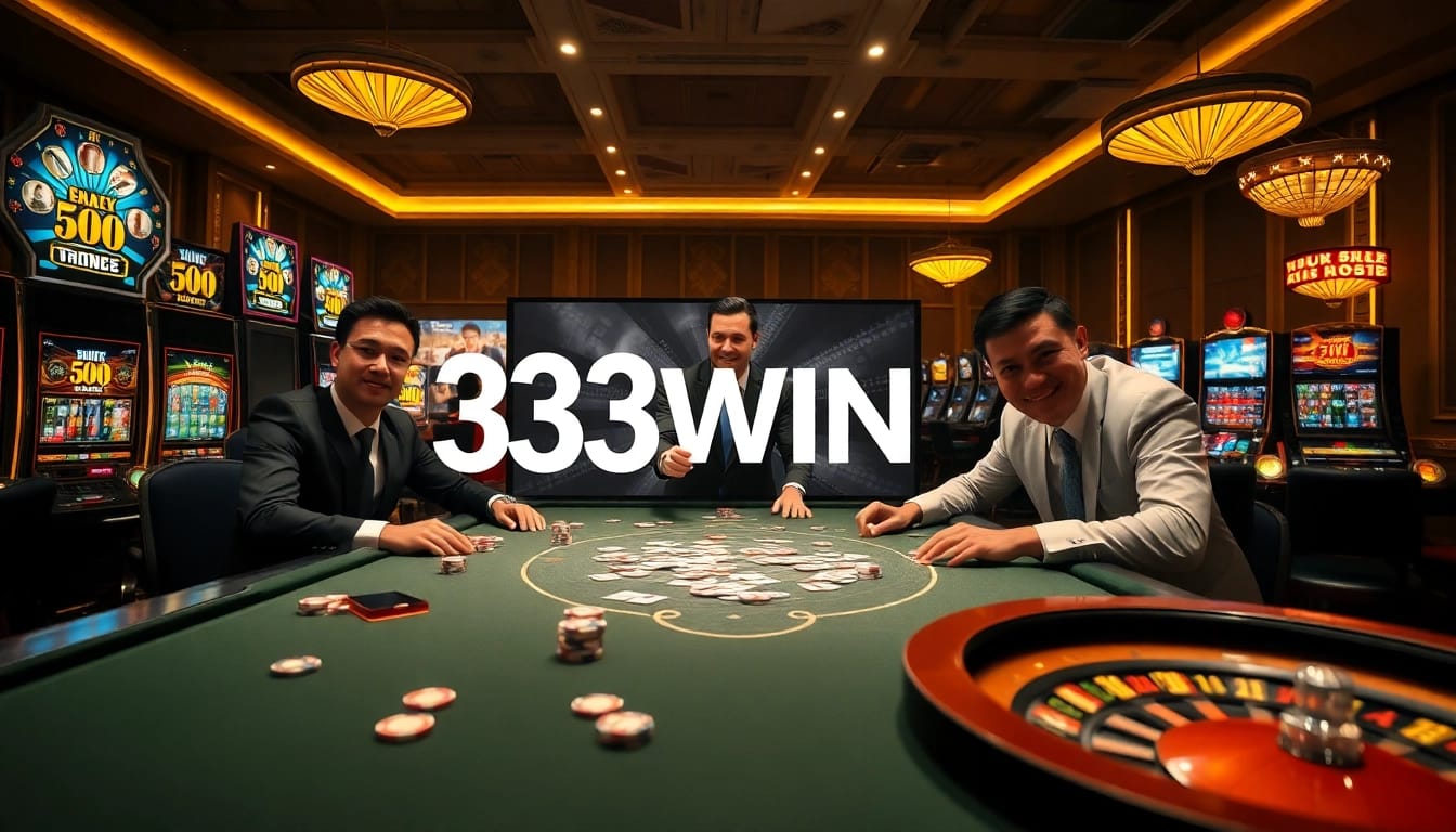 33WIN casino players engage in thrilling games at a vibrant gaming table.