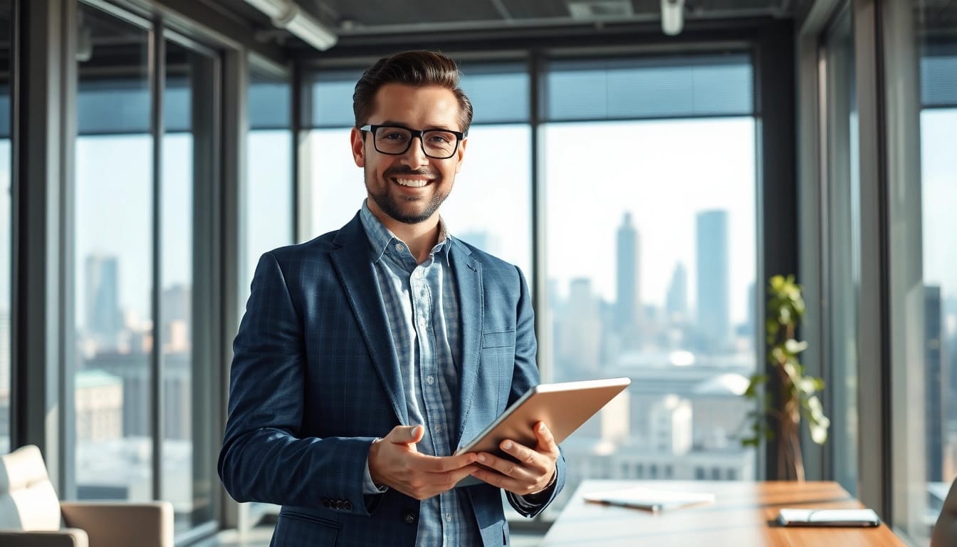 Headhunter IT berät IT-Kandidaten in modernem Büro mit Technologie.