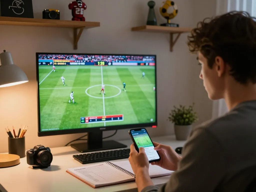 Engaged user analyzing sports betting on mobile, focusing on tin soi kèo strategies and live match details.