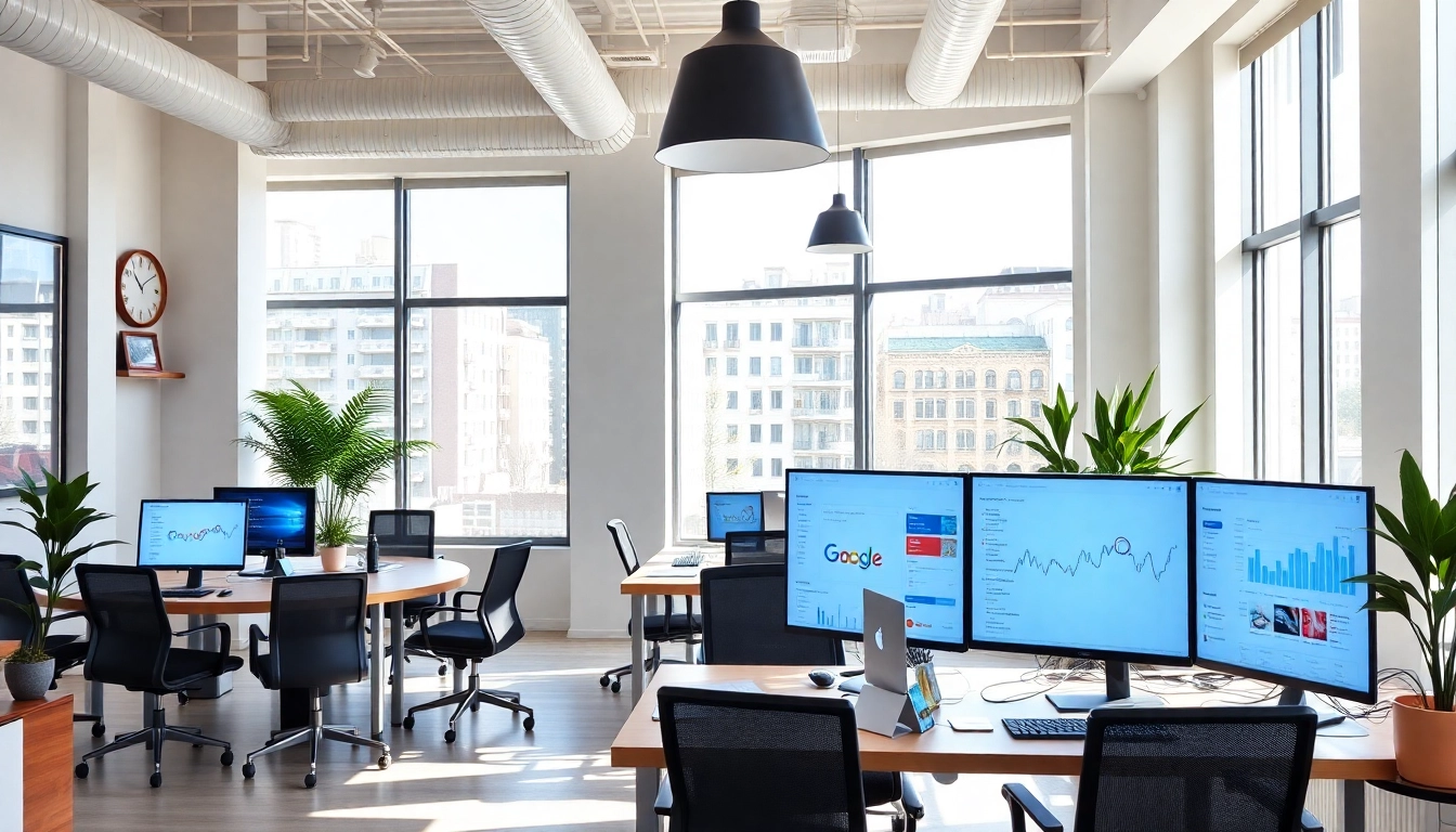 View the dynamic SEO.my agency office showcasing modern design and SEO analytics.