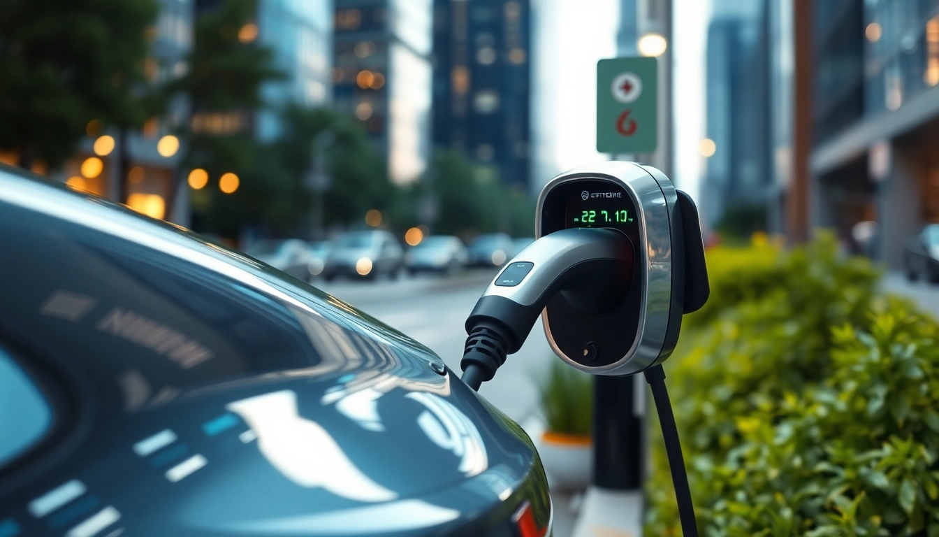 Aufladung von Elektroautos an einer modernen Ladestation in der Stadt.