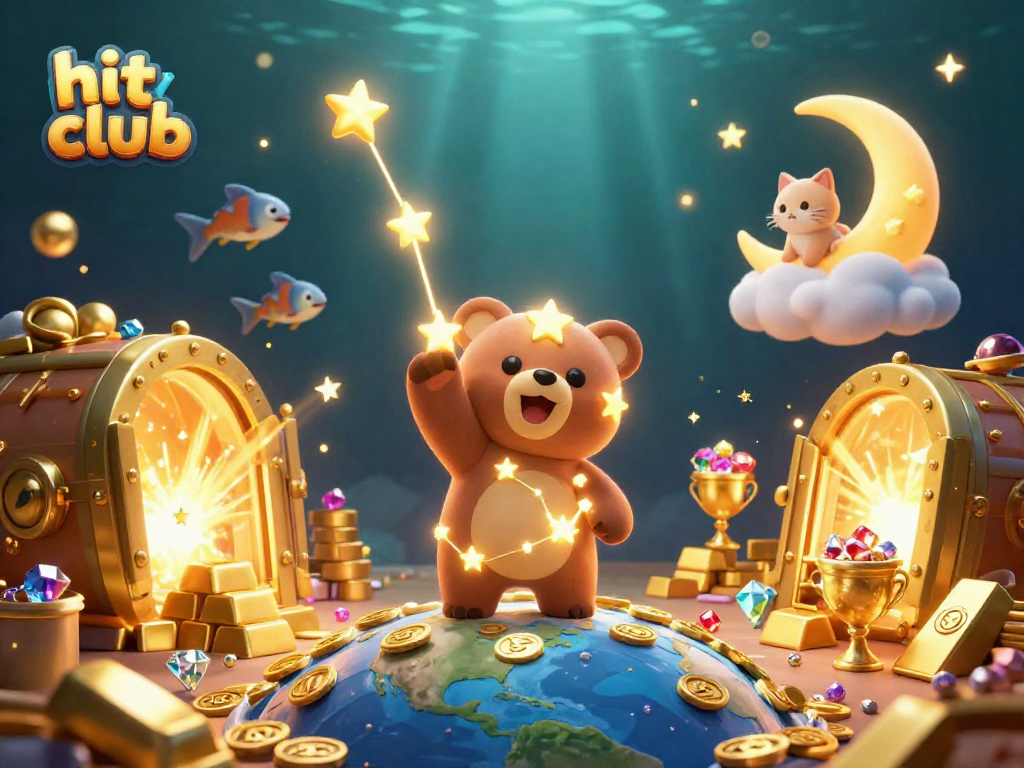 Experience the thrill of hit club with golden treasures in a vibrant casino scene.