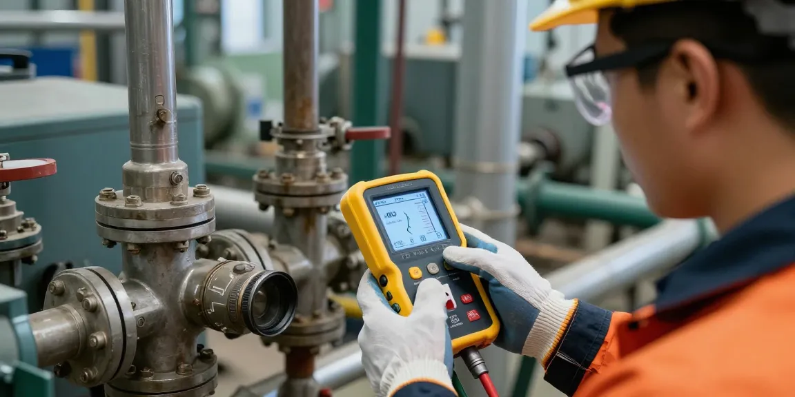 Brennbares Gasdetektionsgerät im Einsatz zur Überprüfung von Gasleitungen in einer Industrieumgebung.