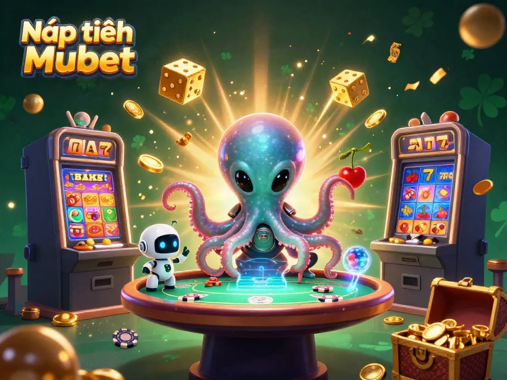 Engage in Nạp tiền Mubet with a vibrant alien casino scene featuring holographic tables and exciting game elements.