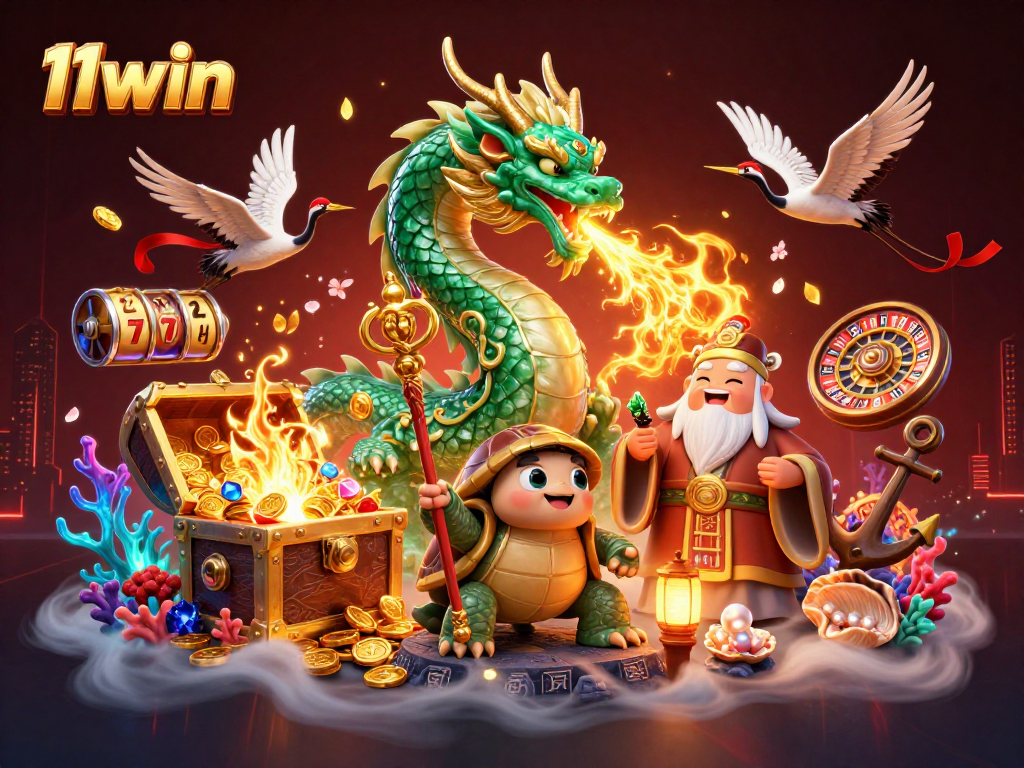 Experience thrilling gameplay at 11win with unique creatures and dynamic slot elements in a vibrant scene.