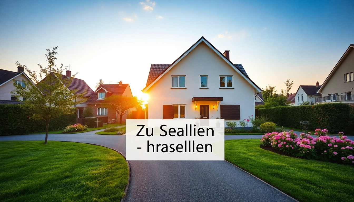 Attraktives Einfamilienhaus mit Garten und Verkäufer-Schild für Hauskauf