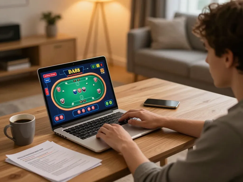 Player engaging in strategic gameplay at DA88 online casino, focused on poker interface.