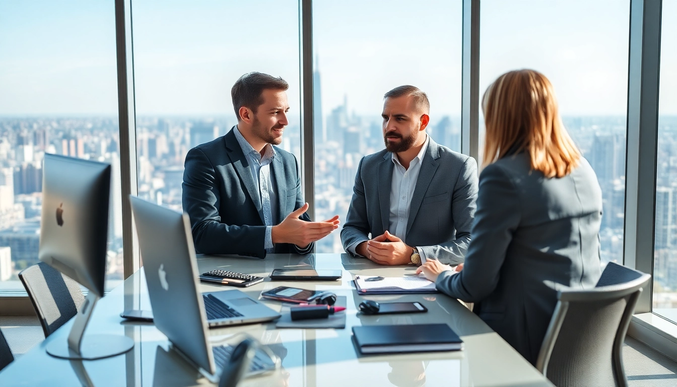 Headhunter IT in an engaging discussion with candidates in a modern office setting.