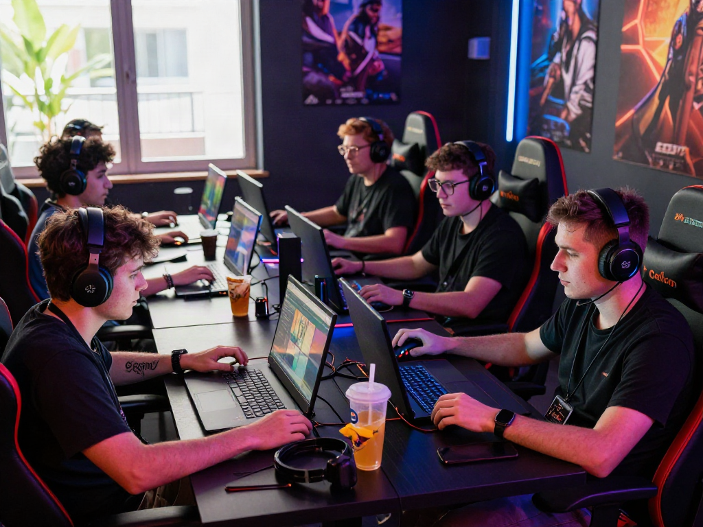 rokok88 login gaming scene with friends enjoying their setup