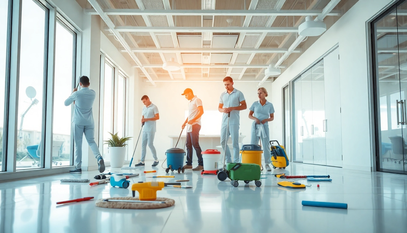 Effiziente Gebäudereinigung Ulm in modernen Büro mit professionellem Reinigungsteam.