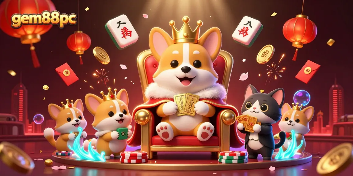 Spin jackpot reels for big wins at gem88pc with a royal corgi overlooking the casino