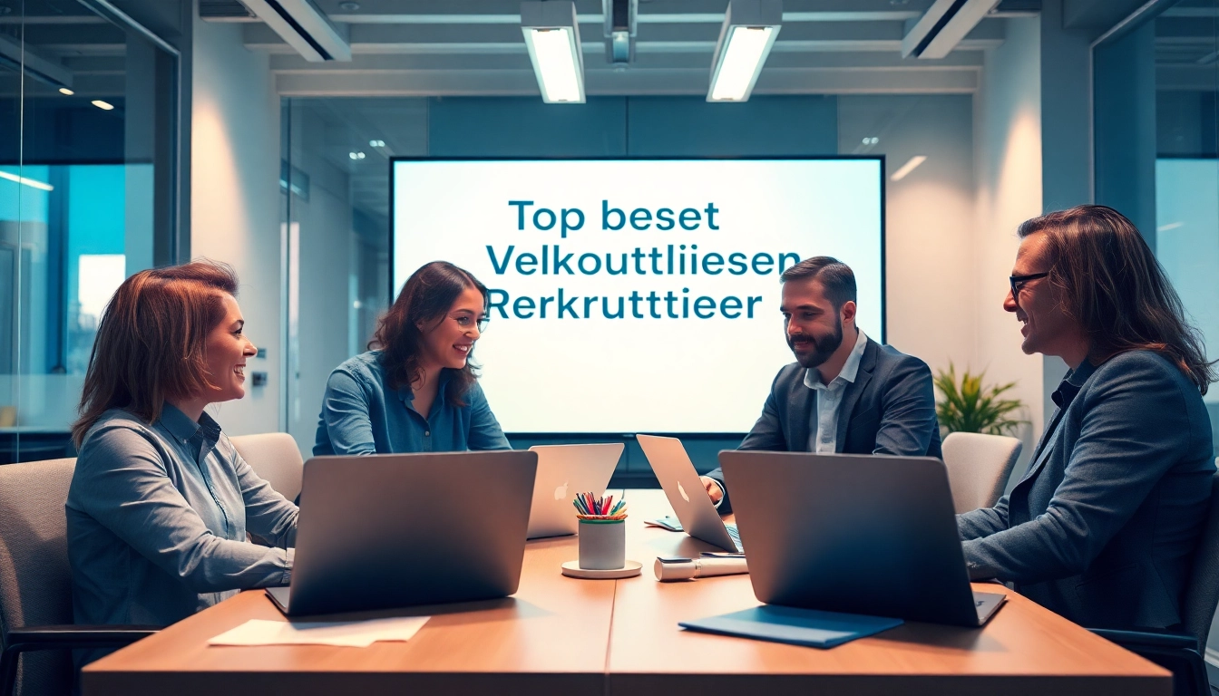 Visualisieren Sie, wie Sie Top Vertriebsmitarbeiter rekrutieren, indem Sie ein engagiertes Team von Recruitment-Experten bei der Arbeit zeigen.