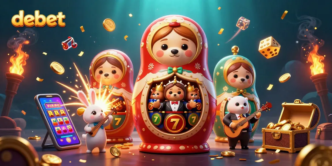 Experience thrilling casino moments with debet's vibrant 3D illustration featuring lively characters.