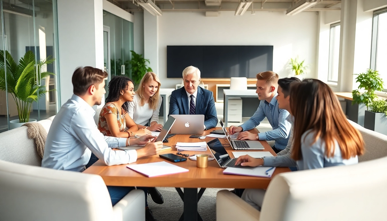 Headhunter IT führt ein strategisches Recruitment-Meeting mit diversen Fachleuten.