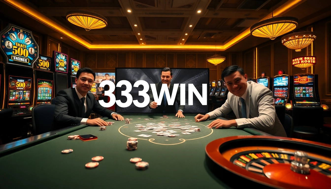 33WIN casino players engage in thrilling games at a vibrant gaming table.