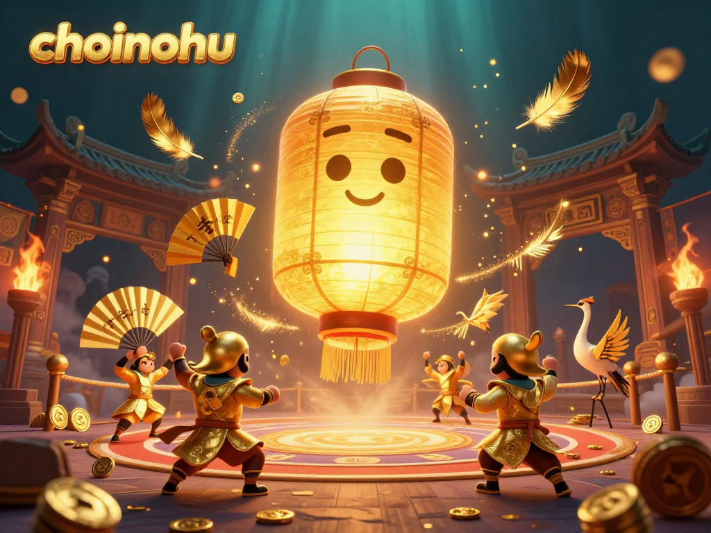 Choinohu's dynamic casino scene features a glowing lantern spirit with warriors and gold coins.