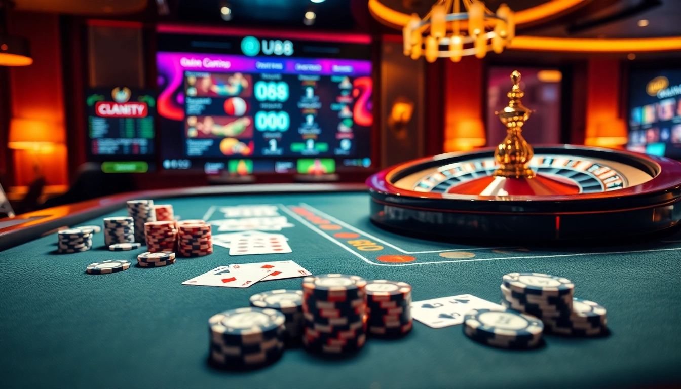 Experience thrilling gameplay at U88 casino tables with vibrant poker chips and playing cards.