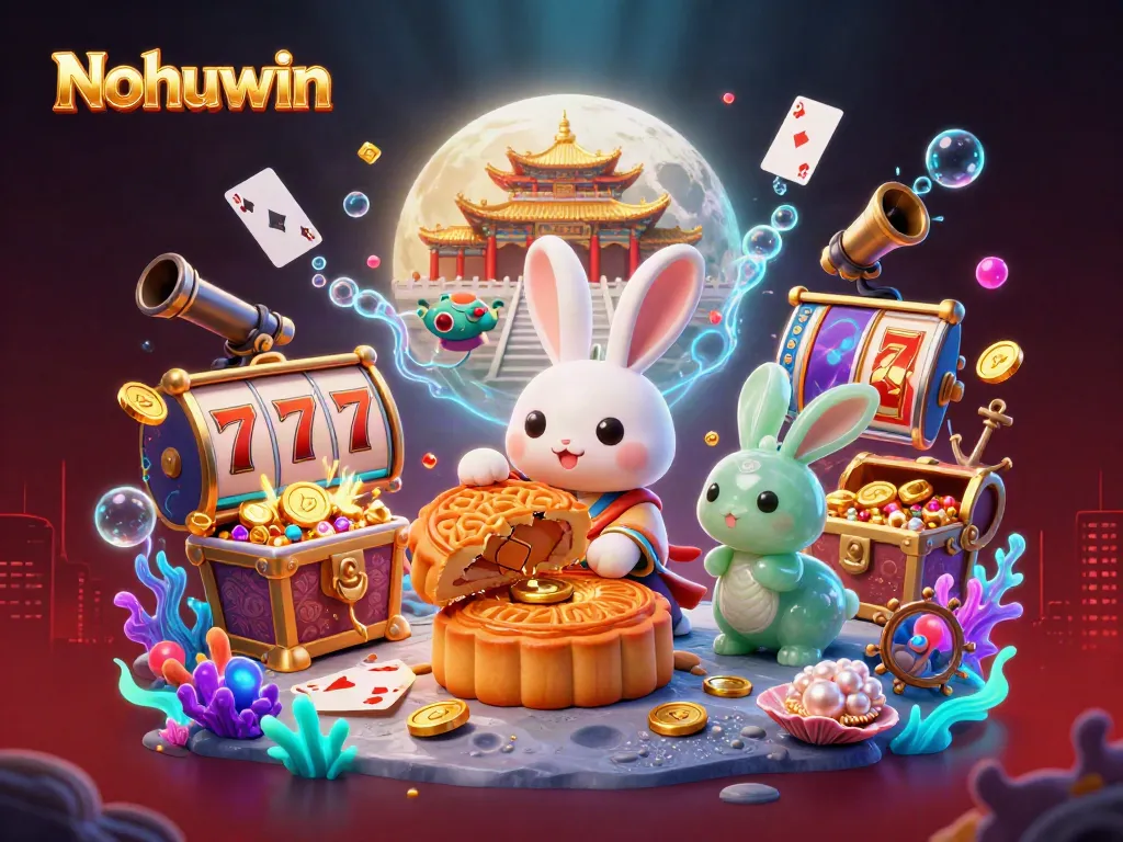 Nohuwin invitations for slot players, showcasing vibrant 3D scene with rabbits and casino elements.