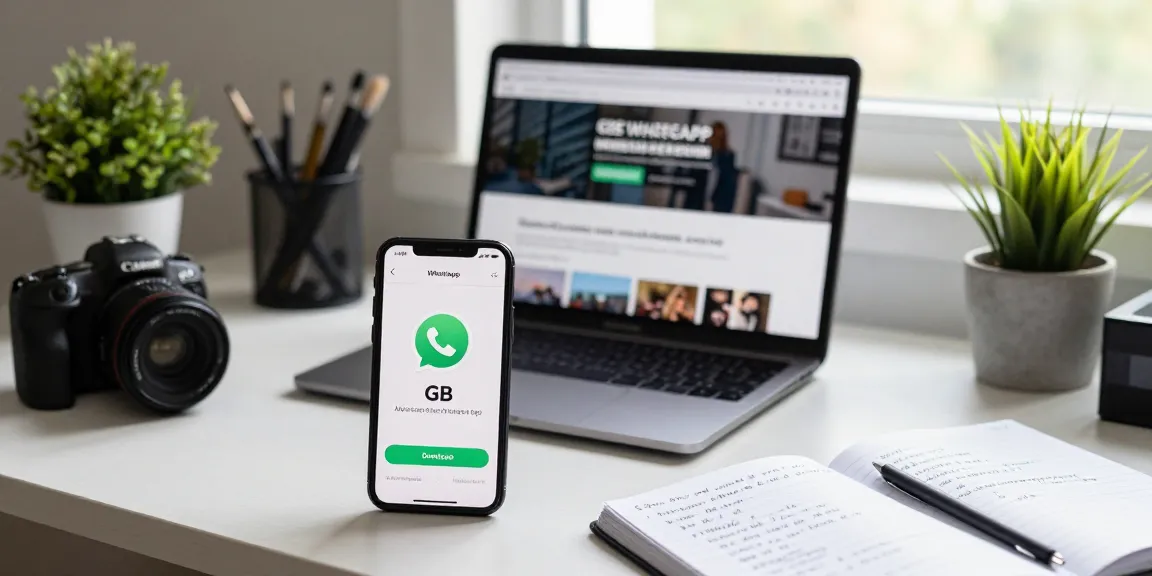 Enhance your messaging experience with GB WhatsApp download on a modern tech workspace setup.