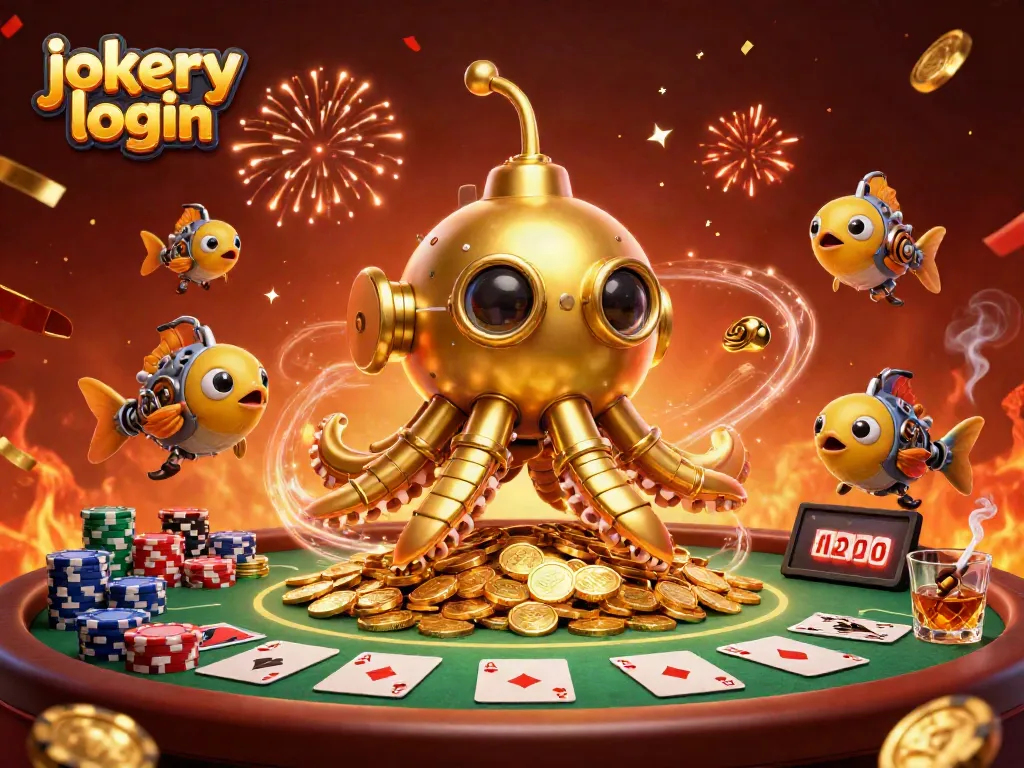 Experience the excitement of jokery login with this vibrant casino illustration showcasing poker action.