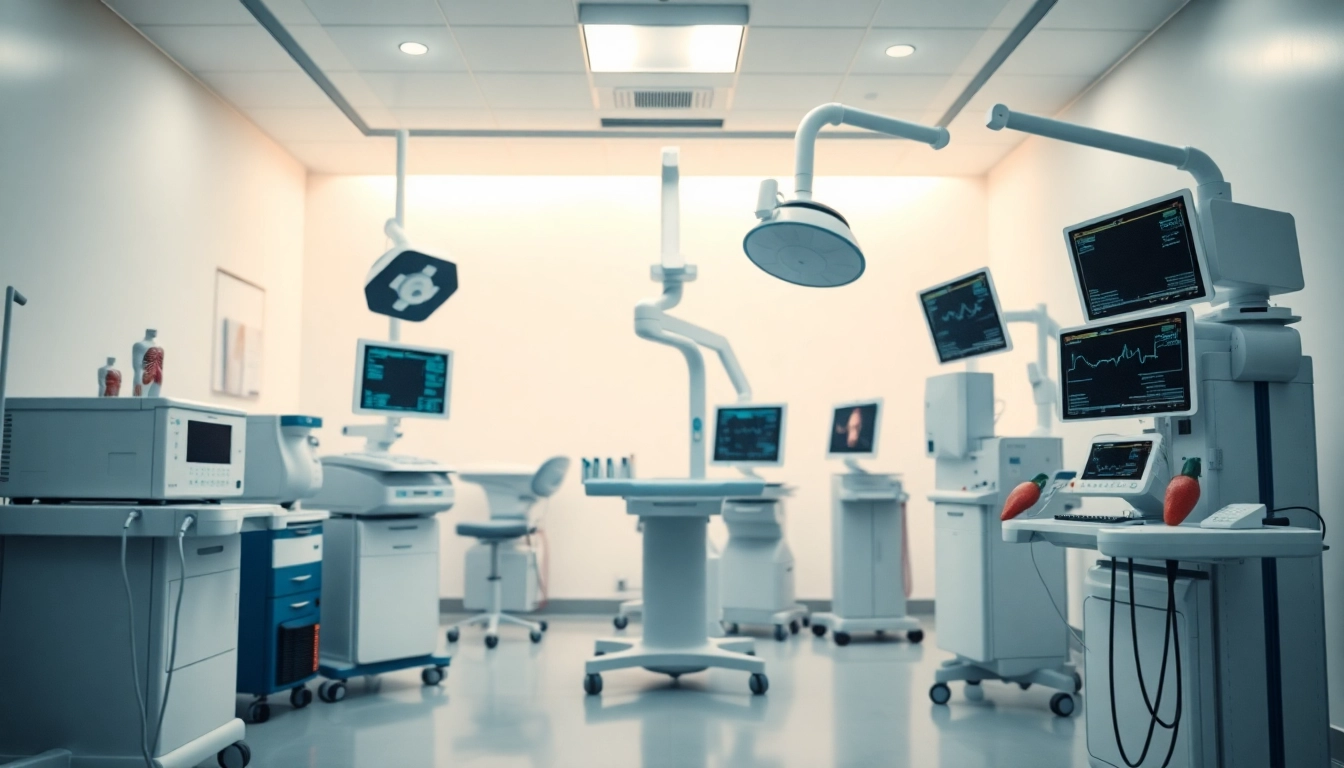 deus medical: Hochmoderne medizinische Geräte in einer einladenden Klinik präsentieren.