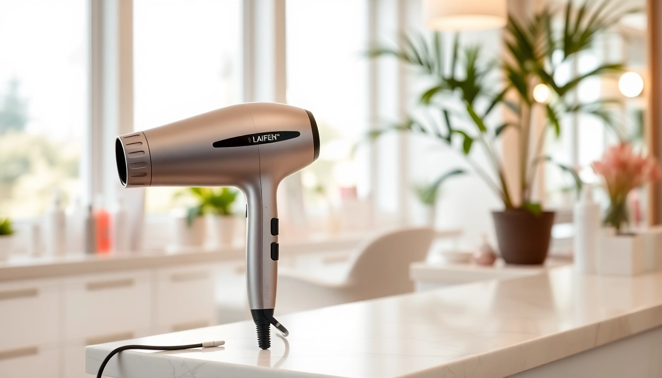 Laifen Swift Haartrockner mit elegantem Design auf einem stilvollen Tisch.