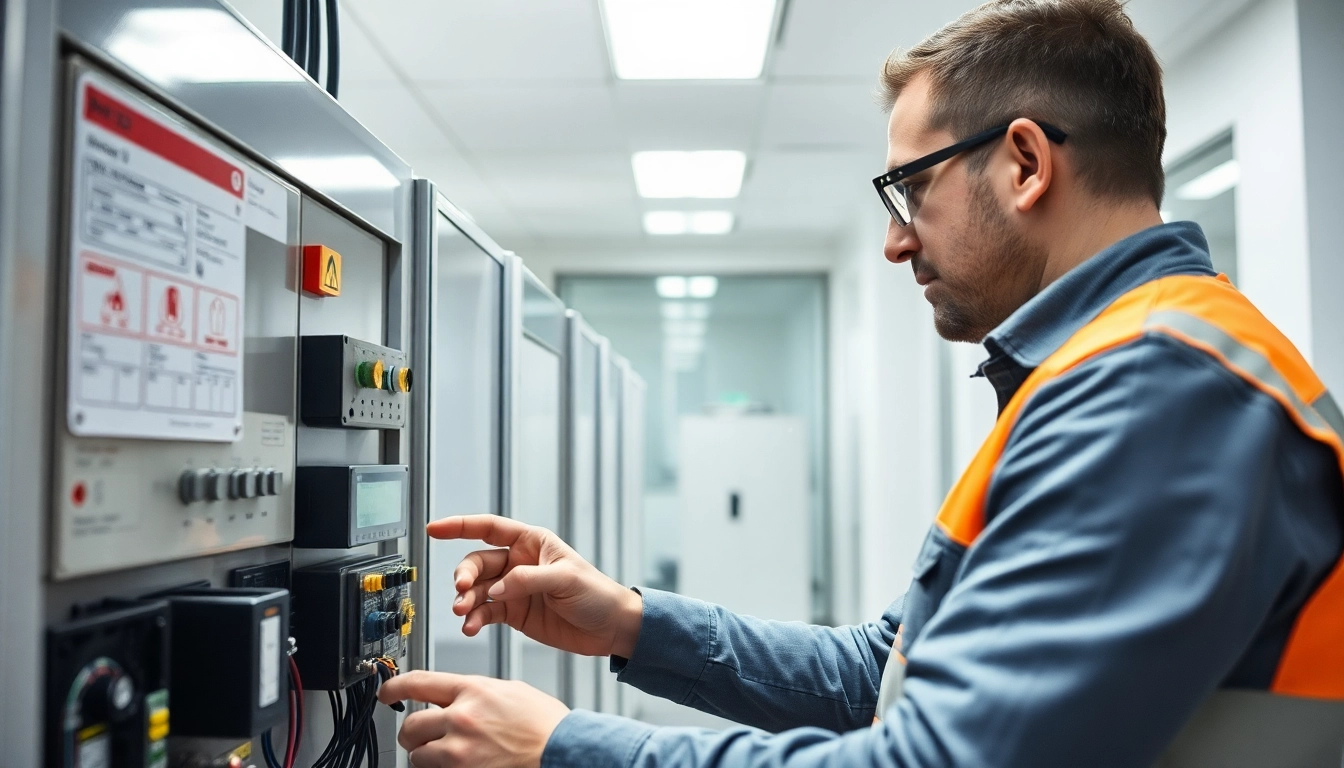Techniker führt eine DGUV V3 Prüfung an elektrischen Geräten durch, um Sicherheit zu gewährleisten.