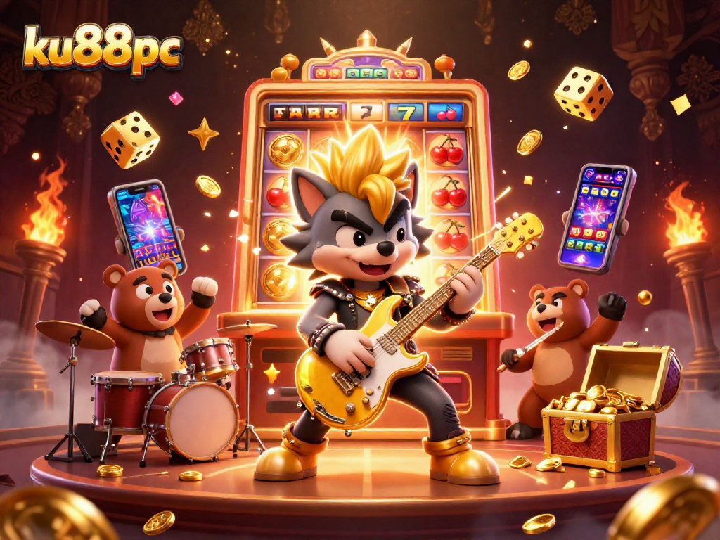 Experience the excitement of ku88pc with iconic characters and thrilling casino action in a vibrant 3D scene.