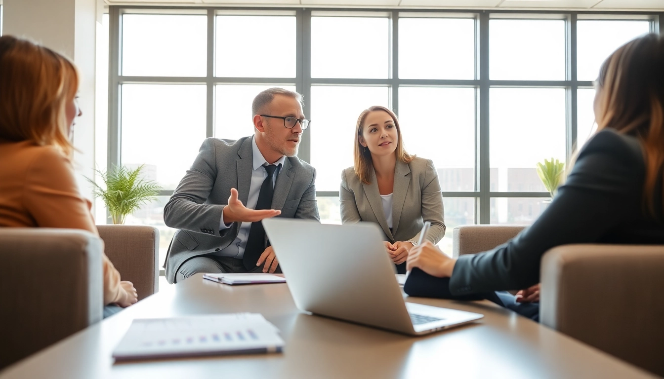 Privatkredit Beratung in einem modernen Büro mit Finanzexperten und Klient.