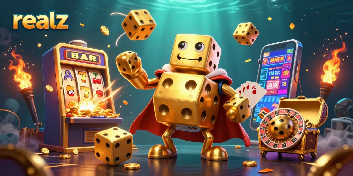 Experience thrilling gameplay at realz casino with vibrant 3D characters, slot machines, and winning moments