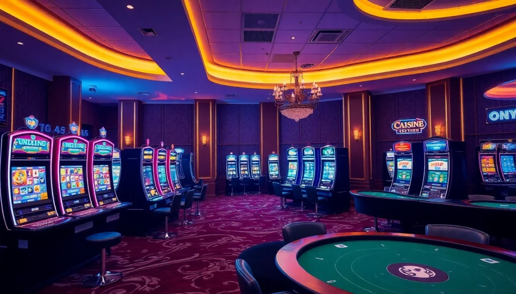 Casinos ohne Lizenz in Deutschland: Modernes Casino-Setting mit Spielautomaten und Spieltischen