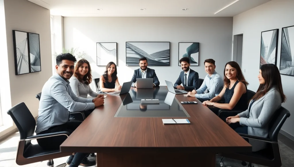 Headhunter Vertrieb-Team diskutiert strategisch in einem modernen Büro.