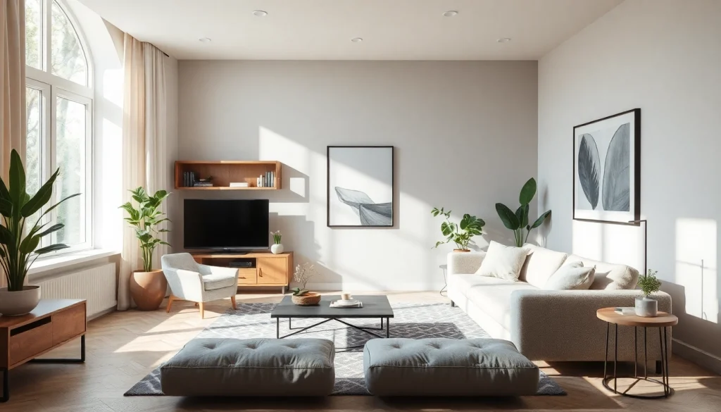 Elegante Raumgestaltung mit harmonischen Farbpaletten und einladendem Licht, das eine angenehme Atmosphäre schafft.