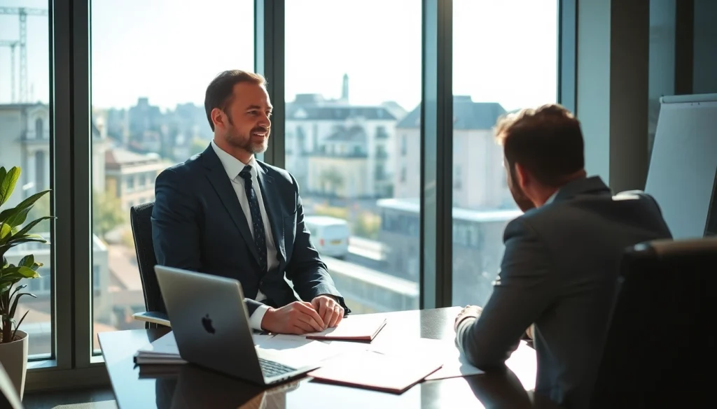 Professioneller Headhunter Mühlheim im Gespräch mit einem Kandidaten in einem modernen Büro.
