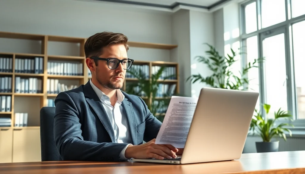 Headhunter arbeitet konzentriert im modernen Büro und evaluiert Kandidaten.