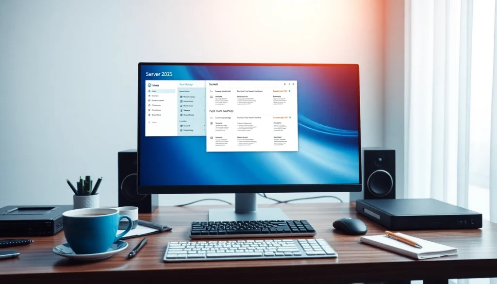 Erleben Sie Server 2025 Standard günstig online kaufen in einer modernen Büro-Umgebung mit einem klaren, gut strukturierten Display.