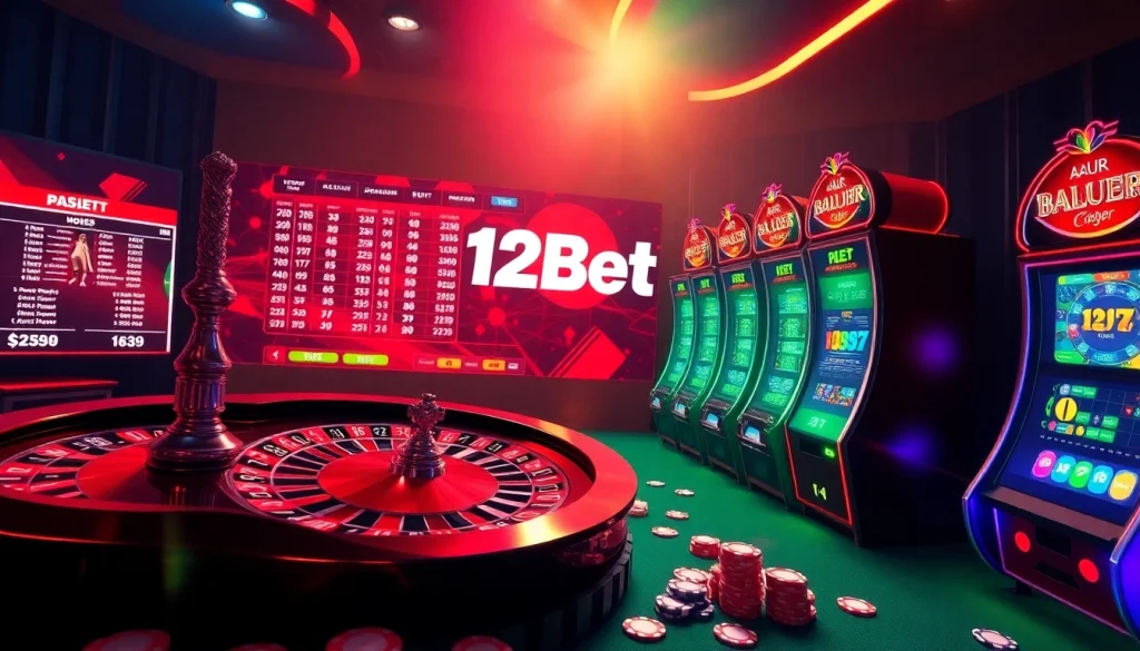Experience the thrill of 12Bet with gambling action featuring betting odds, roulette, and slots.